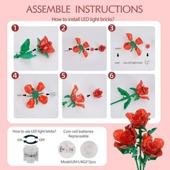 Artistic 3-Flower Rose Building Set with LED Lights – Gift for Her & Loved Ones