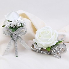 2 Pieces Elegant White Corsage & Boutonniere Set – All Occasion Floral Accessory