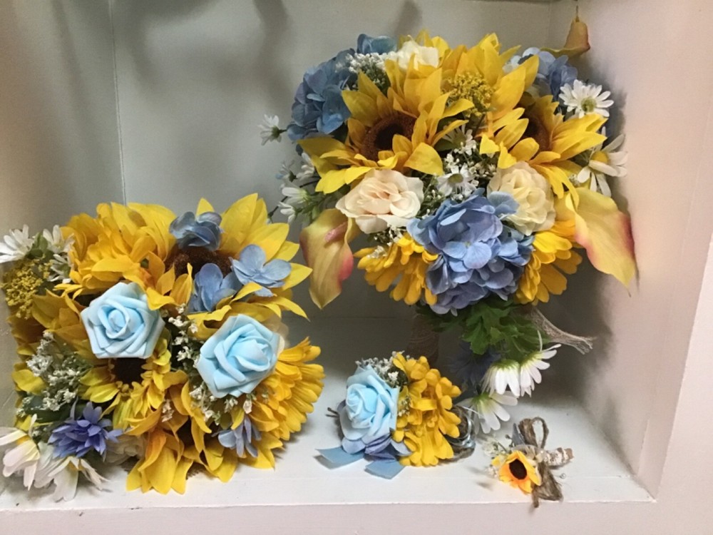 Wedding flowers bridal bouquets decoration sunflowers blue