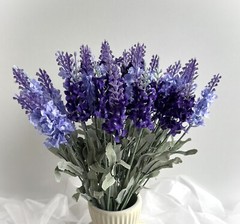 Deep Purple Lavender Bush Lavenders Faux Silk Flowers 10 Heads Filler Bunch x 1