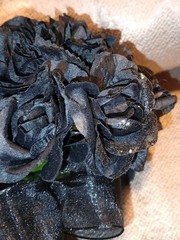 NEW Artificial 24 Black Roses With Glitter Brides/Clutch Wedding Bouquet, Goth