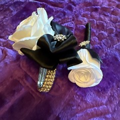 Black And White Trust Corsage & Boutonniere Set