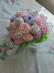 Handmade Bouquet from ribbons. Each flower is handmade. Diameter is 8 inch.
