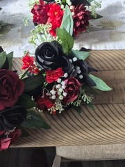 wedding bouquet set Black and Red Theme With Flower Girl Set Also 6 total