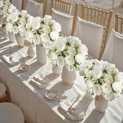 White Artificial Flowers Bouquet – 12 Bundles – Lifelike Silk Fake Peonies