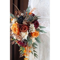 12 Inch Cascade Bridal Bouquet Silk Roses Wedding Decoration Faux Flowers New