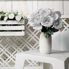 SILVER 12″ tall Velvet Roses ARTIFICIAL FLOWERS Bouquet Wedding Home Decorations
