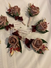 B2) ZING MOMENT Wedding 6 Boutonnieres Flowers Groomsmen/Groom Dusty Rose