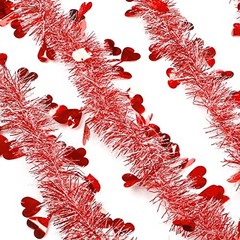 33 Ft Valentine’s Day Tinsel Garland,White Heart Metallic Hanging Garland Red
