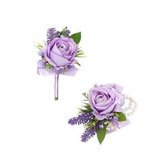 Purple Corsage and Boutonniere Set for Wedding Prom, Artificial Flower Wrist Cor