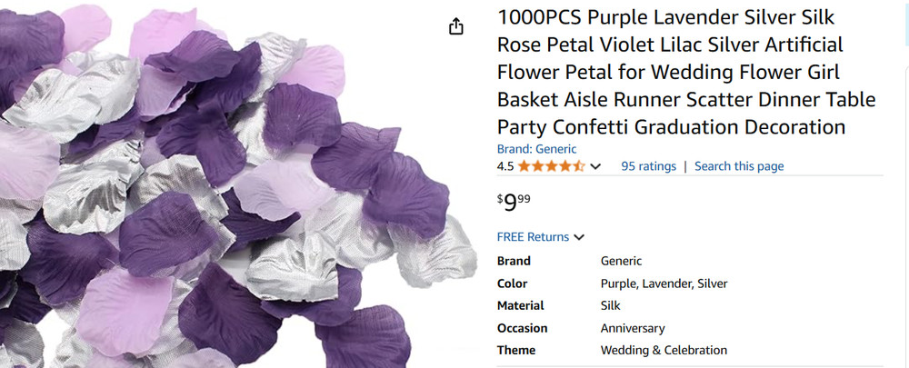 Purple Lavender Sliver Rose Petals – 1000 Petal Packs