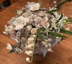 White Button & Brooch Bridal Bouquet – Lovely, Elegant & Romantic
