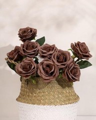 10pcs Fake Roses Artificial Silk Flowers Long Stems Bouquet for Mocha Brown