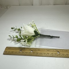 Corsage and Boutonniere Set Cream Ivory Roses Baby’s Breath Greenery Handmade