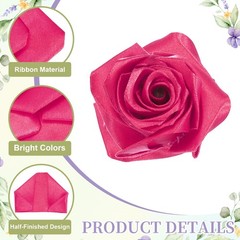 100pcs Eternal Roses Petals Premade Satin Ribbon Flowers Magenta
