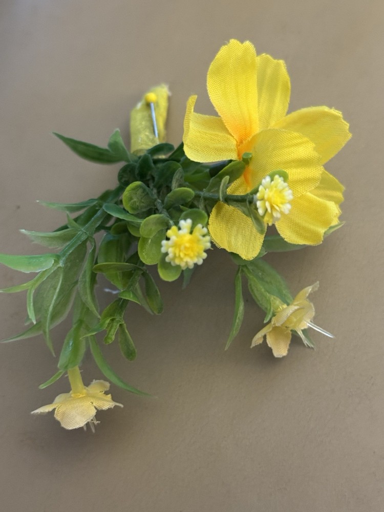 Silk Boutonnière Yellow Flowers & Filler. Yellow Ribbon On Stem Perfect For Prom