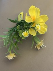 Silk Boutonnière Yellow Flowers & Filler. Yellow Ribbon On Stem Perfect For Prom