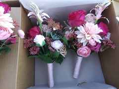 Ling’s Moment Artificial Flowers Hot Pink Bridesmaid Bouquet – Set of 4