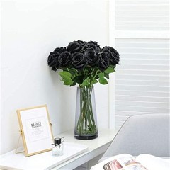 50 Pcs Black Roses Artificial Flowers, Real Touch Velvet Roses Bouquet Fake