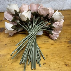 ROSEBUD Silk Fake Flower Pink Blush Blooming•Flower Heads•Garden•Florals 20