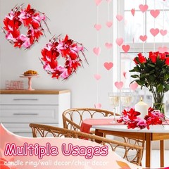 4 Pcs Valentine Candle Rings Wreaths 9″ Red Pink Heart Berry Candle Holder