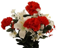 Silk Red Carnation & White Lilly Bouquet Vase
