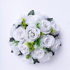 WHITE 2 Bouquets 10″ Silk Roses Artificial FLOWER BALLS Party Events Decorations
