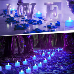 2000Pcs Blue Artificial Rose Petals with 24Pcs Blue LED Tea Lights Kit, for Deco