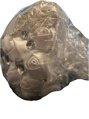 White Satin Rose Rhinestone Bridal Bouquet – New Sealed Wedding Bouquet