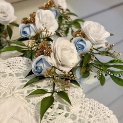 Lot Of 6 Light Blue/White Mini Boutonnieres For Men/Grooms Artificial Flowers