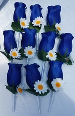 17 Piece Wedding Bouquet Package, Blue Roses, White Daisies, Wedding Bouquet Set