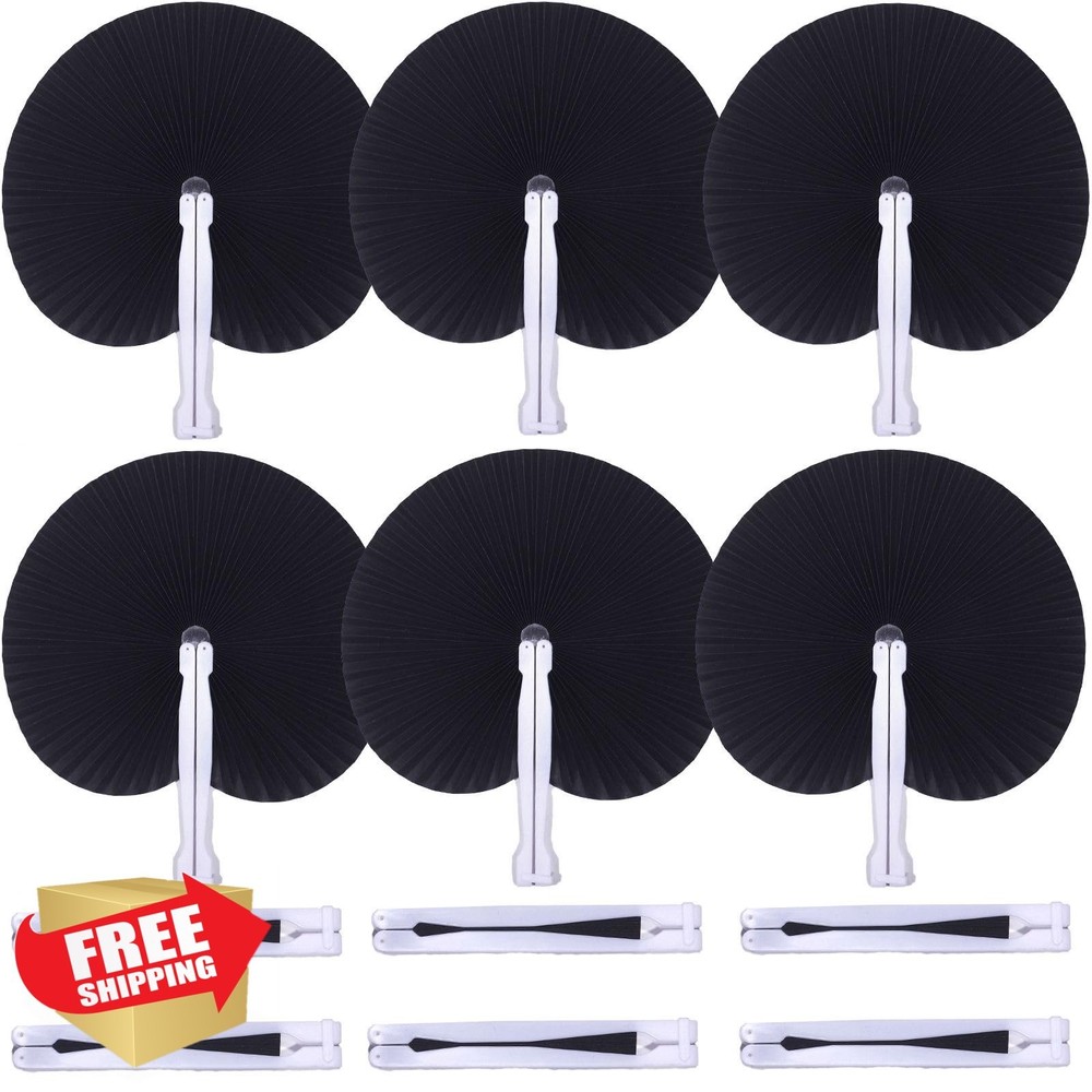 Bestage 20 Paper Folding Hand Fans Black Round Wedding Bridal Party Favors Ch…