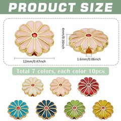 PH PandaHall 7 Colors Flower Enamel Beads 70pcs Daisy Spacer Beads 12mm Floral B