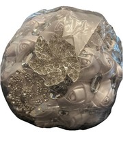 White Satin Rose Rhinestone Bridal Bouquet – New Sealed Wedding Bouquet