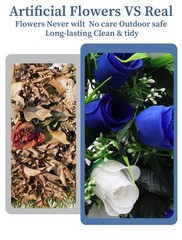 2 Sets Artificial Cemetery Flowers for Grave, Outdoor Grave White+dark Blue