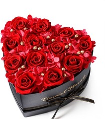 HyeFlora 12 Pcs 12 Preserved Roses + Red Drangea + Golden Ball, Classic