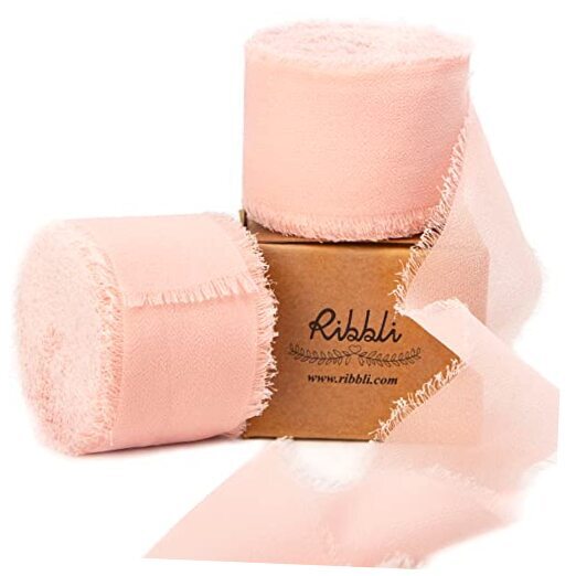 Chiffon Ribbon 1-1/2 inch x 20 Yard Handmade Fringe Chiffon Silk Blush Pink