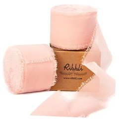 Chiffon Ribbon 1-1/2 inch x 20 Yard Handmade Fringe Chiffon Silk Blush Pink