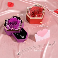 Emibele Preserved Real Rose with Heart 5×4.9×3.6in / 12.7×12.5×9.2cm, Red