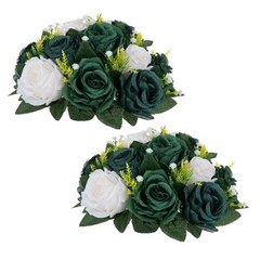 Green Flower Ball Centerpieces: 2 Pcs Forest Green & Hunter Green & Ivory