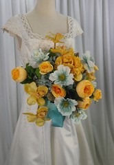 Sunny Yellow and Aqua Garden Faux Silk Wedding Bouquet