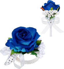 2Pcs Blue Rose Corsage and Boutonniere Set, Corsage Wristlet Band for Prom Su…