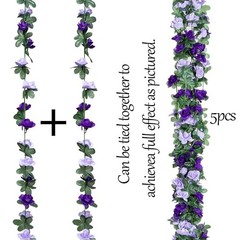 5Pcs 82 FT Artificial Rose Flower Garland, Faux Silk Rose FGarland 5pcs Purple