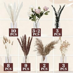 40 PCS Boho Dried Flowers Bouquet with Pampas Grass Eucalyptus Baby Breath
