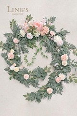 Artificial 9FT Floral Garland for Sweetheart Tables – Blush & Cream Elegance