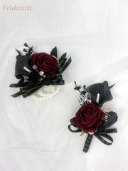 Elegant Black Burgundy Calla Lily Rose Corsage & Boutonniere Set – Wedding Prom