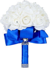 Wedding Bouquet, Handmade Blue Bridesmaid Bouquet Bridal Bouquet with Crystals S