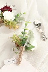Floroom Set of 6 Burgundy & Ivory Foam Rose Boutonnieres with Pins for Men Weddi