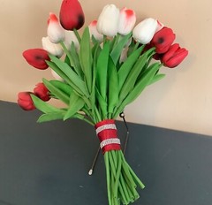 24 stems red/white, red and white tulip bridal bouquet