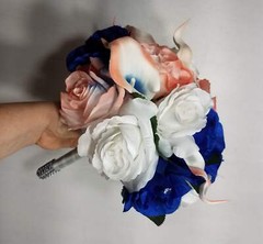 Peach Royal Blue White Rose Calla Lily Bridal Wedding Bouquet Accessories